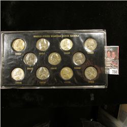 1942-45 Complete 11 pc. Set of World War II Silver Nickels in a special holder.