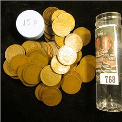1915 P Solid-date Roll of Lincoln Cents (56 pcs.) Average circulated.