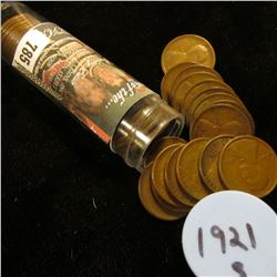 1921 S Solid-date Roll of Lincoln Cents (54 pcs.) Average circulated.