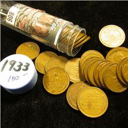 1933 P Solid-date Roll of Lincoln Cents (more than 50 pcs.) Many grade up to EF.