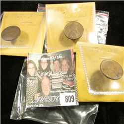 (3) 1957 P Lincoln Cents Mint errors with Cracked Skull Cap, EF.