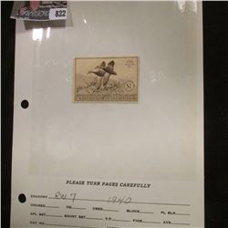 RW7 1940 Signed  U.S. Department of Agriculture Migratory Bird Stamps.