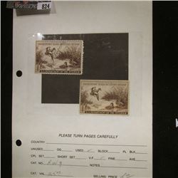 Pair of RW9 1942 U.S. Department of Agriculture Migratory Bird Stamps. One used & one without signat