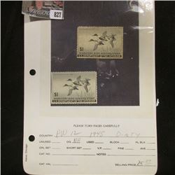 Pair RW12 1945 U.S. Department of Agriculture Migratory Bird Stamps. One slightly dirty. Both with p