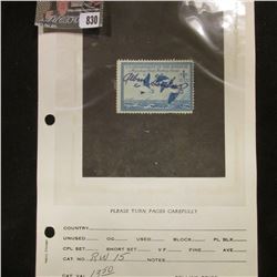 RW15 1948 U.S. Department of Agriculture Migratory Bird Stamp. Used, Fine, hinged.