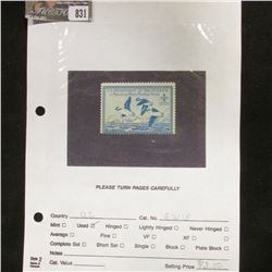 RW15 1948 U.S. Department of Agriculture Migratory Bird Stamp. Used, Fine, hinged.