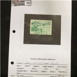 RW16 1949 U.S. Department of Agriculture Migratory Bird Stamp. Signed, Fine.