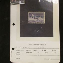 RW17 1950 U.S. Department of Agriculture Migratory Bird Stamp. Signed, Fine.