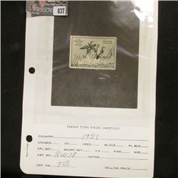 RW18 1951 U.S. Department of Agriculture Migratory Bird Stamp. Signed, Fine.