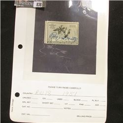 RW18 1951 U.S. Department of Agriculture Migratory Bird Stamp. Signed, Fine.