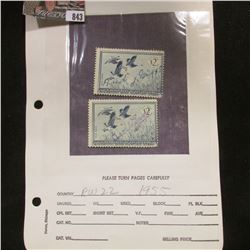 Pair of RW22 1955 U.S. Department of Agriculture Migratory Bird Stamps, signed.