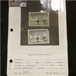 Pair of RW25 1958 U.S. Department of Agriculture Migratory Bird Stamps, signed.