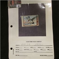 RW29 1962 U.S. Department of Agriculture Migratory Bird Stamp, signed.