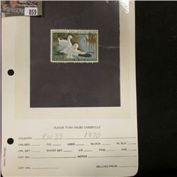 RW37 1970 U.S. Department of Agriculture Migratory Bird Stamp, Fine, signed by D.L. Hampshire, whom 