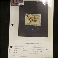 RW38 1971 U.S. Department of Agriculture Migratory Bird Stamp, Fine, signed by David L. Hampshire, w