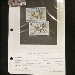 (2) RW41 1974 U.S. Department of Agriculture Migratory Bird Stamps, Fine, signed.