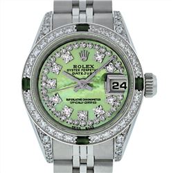 Rolex Stainless Steel Emerald and Diamond Datejust Ladies Wristwatch