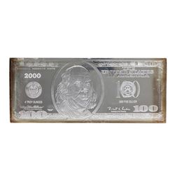 2000 $100 Washington Mint 4 oz. .999 Fine Silver Bar