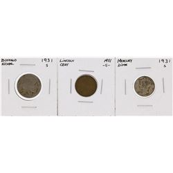Lot of (3) Depression Era Lower Mintage Coins