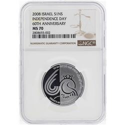 2008 Israel 1 New Sheqel Silver Coin NGC MS70