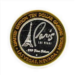 .999 Silver Paris Las Vegas $10 Casino Gaming Token Limited Edition