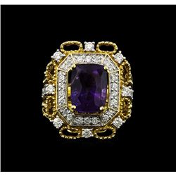 14KT Two Tone Gold 4.87ct Purple Sapphire and Diamond Ring