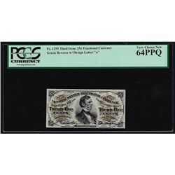 March 3, 1863 Twenty Five Cent 3rd Issue Fractional Note PCGS Very Choice New 64