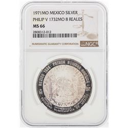 1971MO Mexico Philip V 1732MO 8 Reales Silver Coin NGC MS66