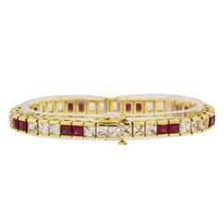 14KT Yellow Gold 18.11ctw Ruby and Sapphire Bracelet
