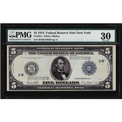 1914 $5 Federal Reserve Note New York PMG Very Fine 30