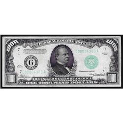 1934 $1000 Federal Reserve Note Chicago Light Green Seal