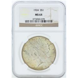 1924 $1 Peace Silver Dollar Coin NGC MS64