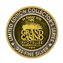 .999 Silver Grand Casino Avoyelles $20 Casino Gaming Token Limited Edition