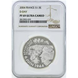 2004 France 1 1/2 Euro D-Day Silver Coin NGC PF69 Ultra Cameo