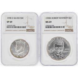 1998-S Kennedy Half Dollar NGC SP69 & 1998-S $1 Kennedy Silver Dollar NGC MS69