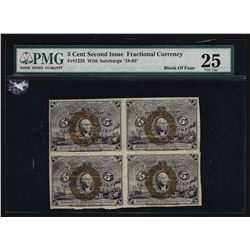 Block of (4) 1863 Five Cent Second Issue Fractional Note PMG Very Fine 25