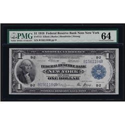 1918 $1 Federal Reserve Note New York PMG Choice Uncirculated 64