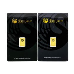 Set of (2) 1 Gram Perth Mint Australia Gold Ingot Cards
