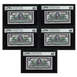 Lot of (5) Consecutive $1 Bank of Canada Note PMG 65/66EPQ