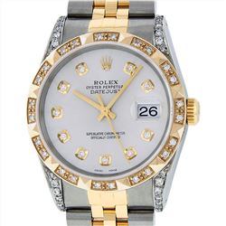 Rolex Mens Two Tone 18KT Yellow Gold Diamond Datejust Wristwatch