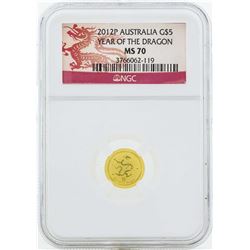 2012P $5 Australia Year of the Dragon Gold Coin NGC MS70