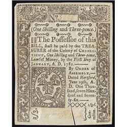 June 19, 1776 One Shilling Connecticut Colonial Currency Note