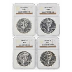 1986-1989 $1 American Silver Eagle Coins NGC MS69