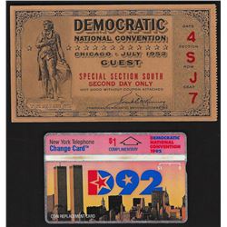 July 1952 Democratic National Convention Ticket and Calling Card