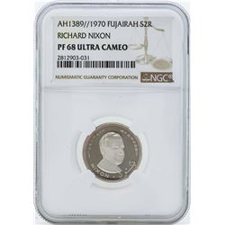 AH1389/1970 Fujairah 2 Riyals Richard Nixon Silver Coin NGC PF68 Ultra Cameo