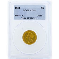 1854 $3 Indian Princess Head Gold Coin PCGS AU55