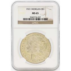 1921 $1 Morgan Silver Dollar Coin NGC MS65