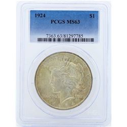 1924 $1 Peace Silver Dollar Coin PCGS MS63