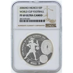 2006MO Mexico 5 Pesos World Cup Football Silver Coin NGC PF69 Ultra Cameo