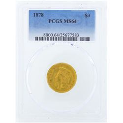 1874 $3 Indian Princess Head Gold Coin PCGS MS64
